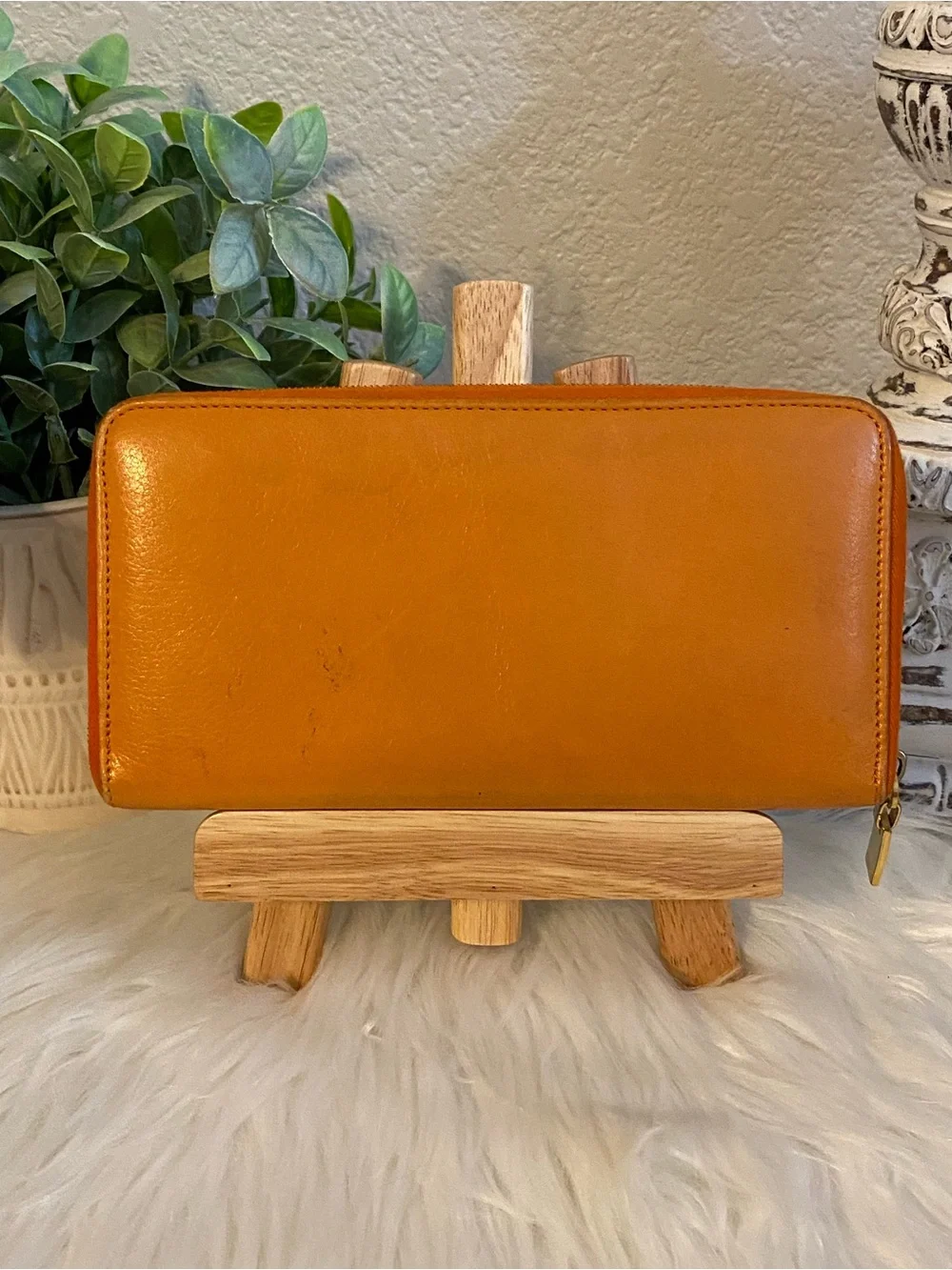 Celine Paris Orange Leather Zip Wallet